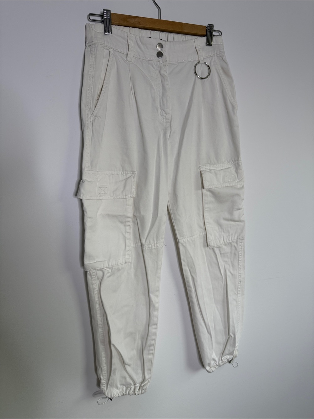 Bershka Cargo Jogger Pants in Off-White